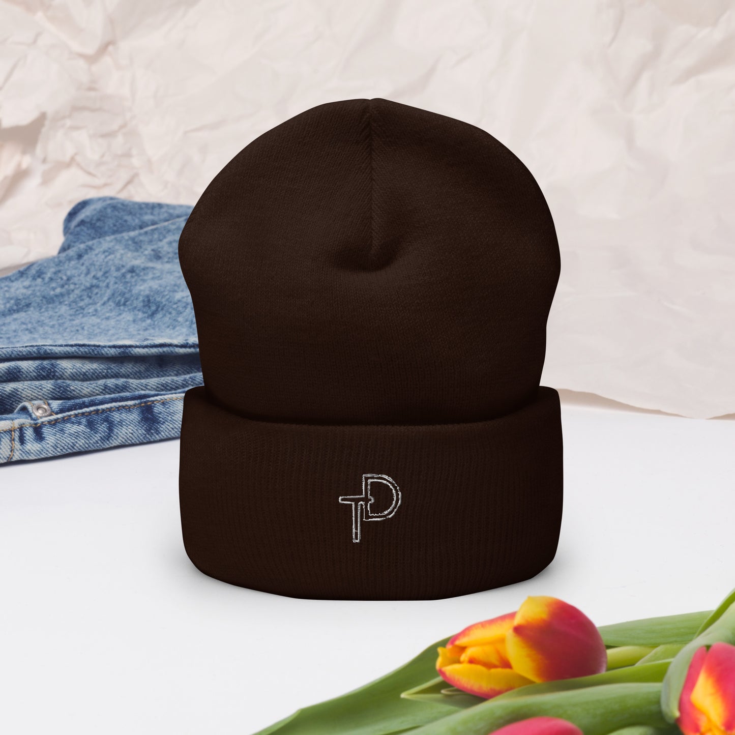 Cuffed Beanie White "TD" Logo