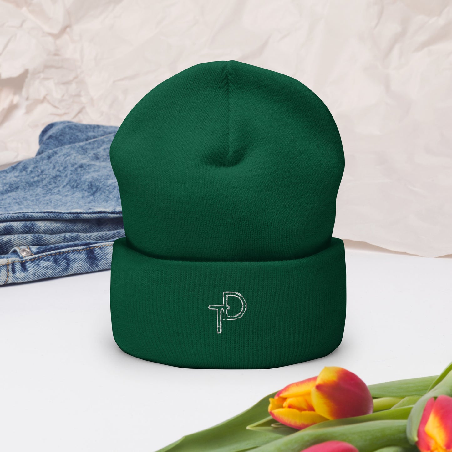 Cuffed Beanie White "TD" Logo